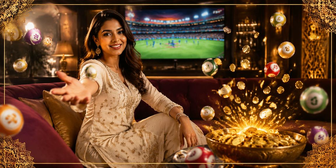 Indian woman playing cricket betting on mobile device