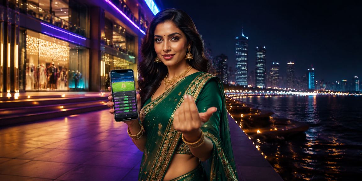 Indian woman betting on sports and casino games in traditional wear